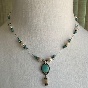 Turquoise and Pearl Handmade Necklace